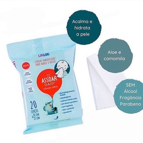 1 pacote de Assoar Baby - Lenços umedecidos com solução salina para nariz e rosto - Likluc