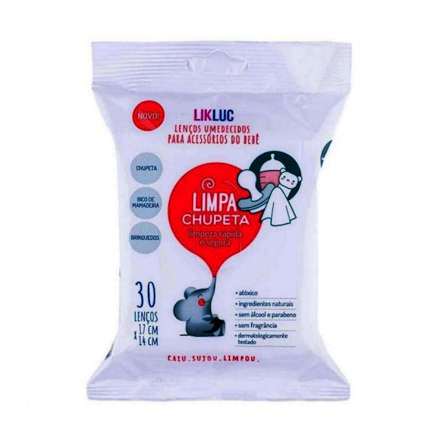 1 pacote de Limpa chupetas lenços umedecidos LikLuc  com 30 unidades