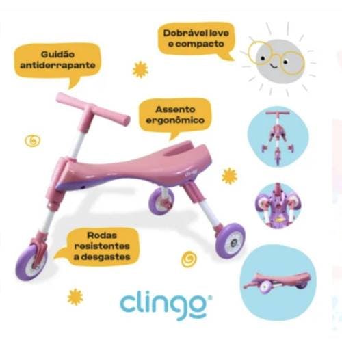 1 Triciclo Infantil dobrável rosa/lilás,  12 meses + , CLINGO